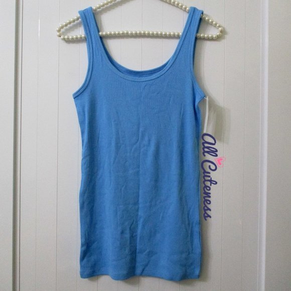Blue Ribbed Tank Top Size S - Picture 1 of 5